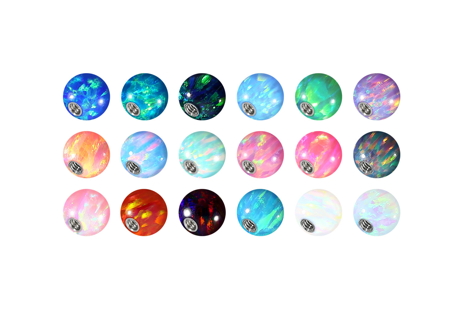 SET Synthetischer Opal Schraubkugel mit Chirurgenstahl-Gewinde von Piercingline